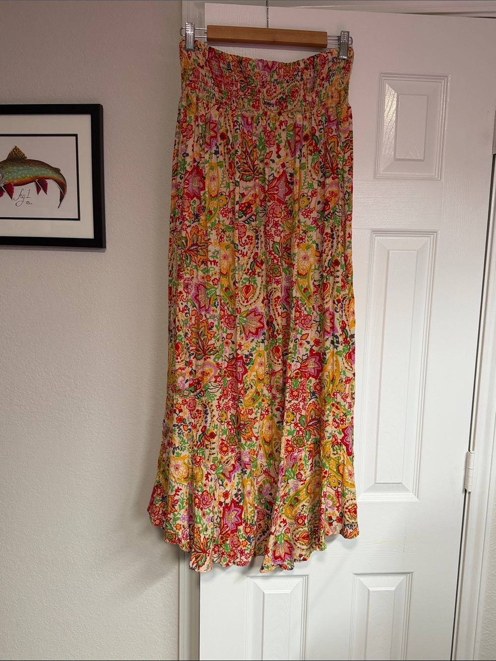 Cynthia Rowley Floral Button-Front Maxi Skirt in Pink Yellow Green Orange - Picture 3 of 4